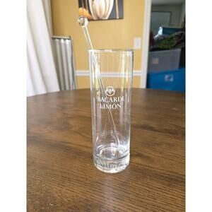 Bacardi Limón Tall Highball Glass with Stir Stick – 9" – Barware Collectible